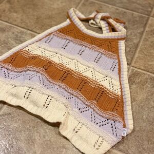 Sisstrevolution Knit Halter Top Rust Lavender Cream Striped Pointelle Boho XS